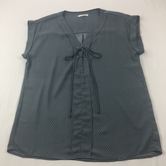 Pleione Lace-Up Pleat Grey Honey Blouse EUC Work - Picture 2 of 8